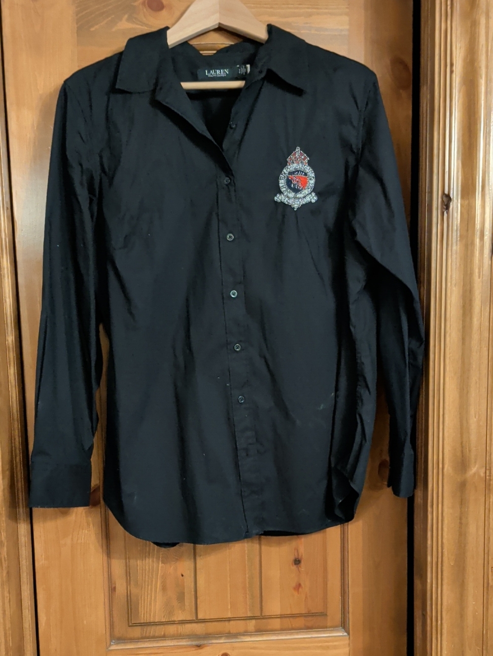 Lauren Ralph Lauren Black Button-Down Shirt with Embroidered Crest